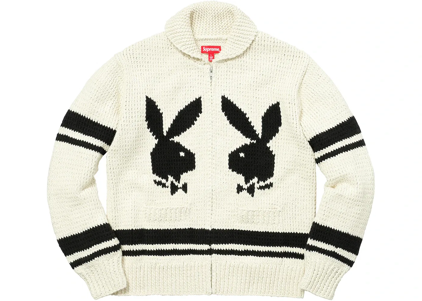 Мужской свитер с отложным воротником-шалькой Supremе Playboy Shawl Collar Full Zip Sweater Natural Supreme, Natural