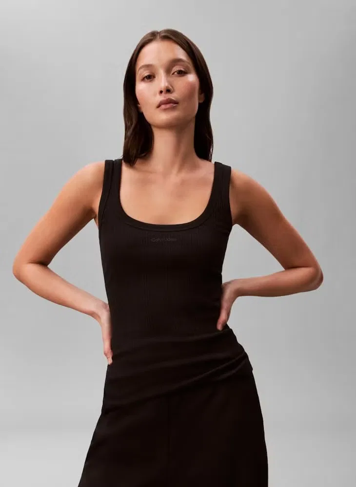 Топ без рукавов Logo varigated rib Calvin Klein, черный