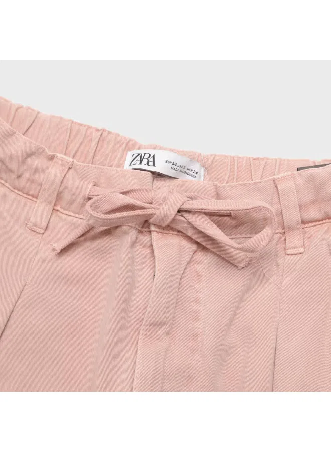 Брюки свободного кроя из хлопка Zara, темно-розовый — фото 4