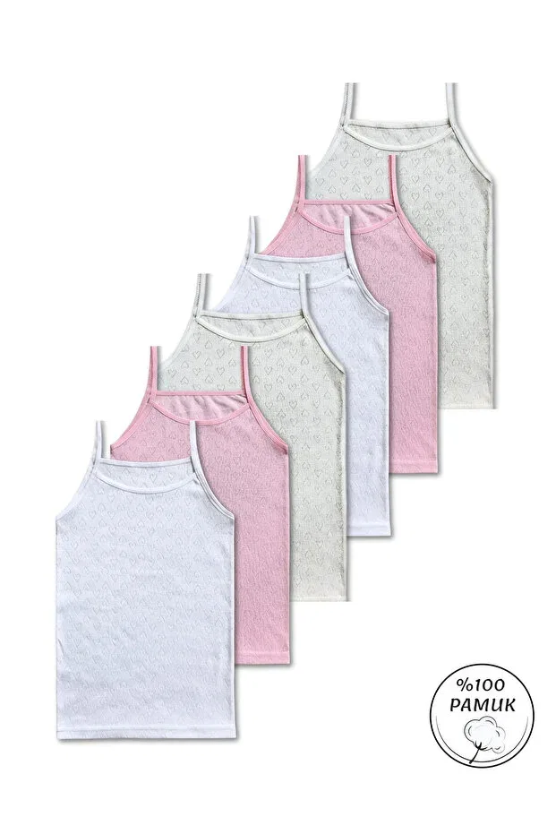 Детское для девочек хлопковое майка-борцовка комплект 6 шт Panfilia, White-Pink-Cream