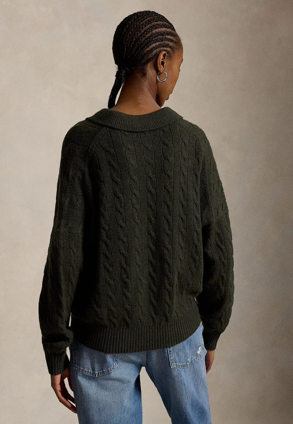 Свитер-Поло из шерсти и кашемира с косами Polo Ralph Lauren, Olive Umber Heather — фото 3