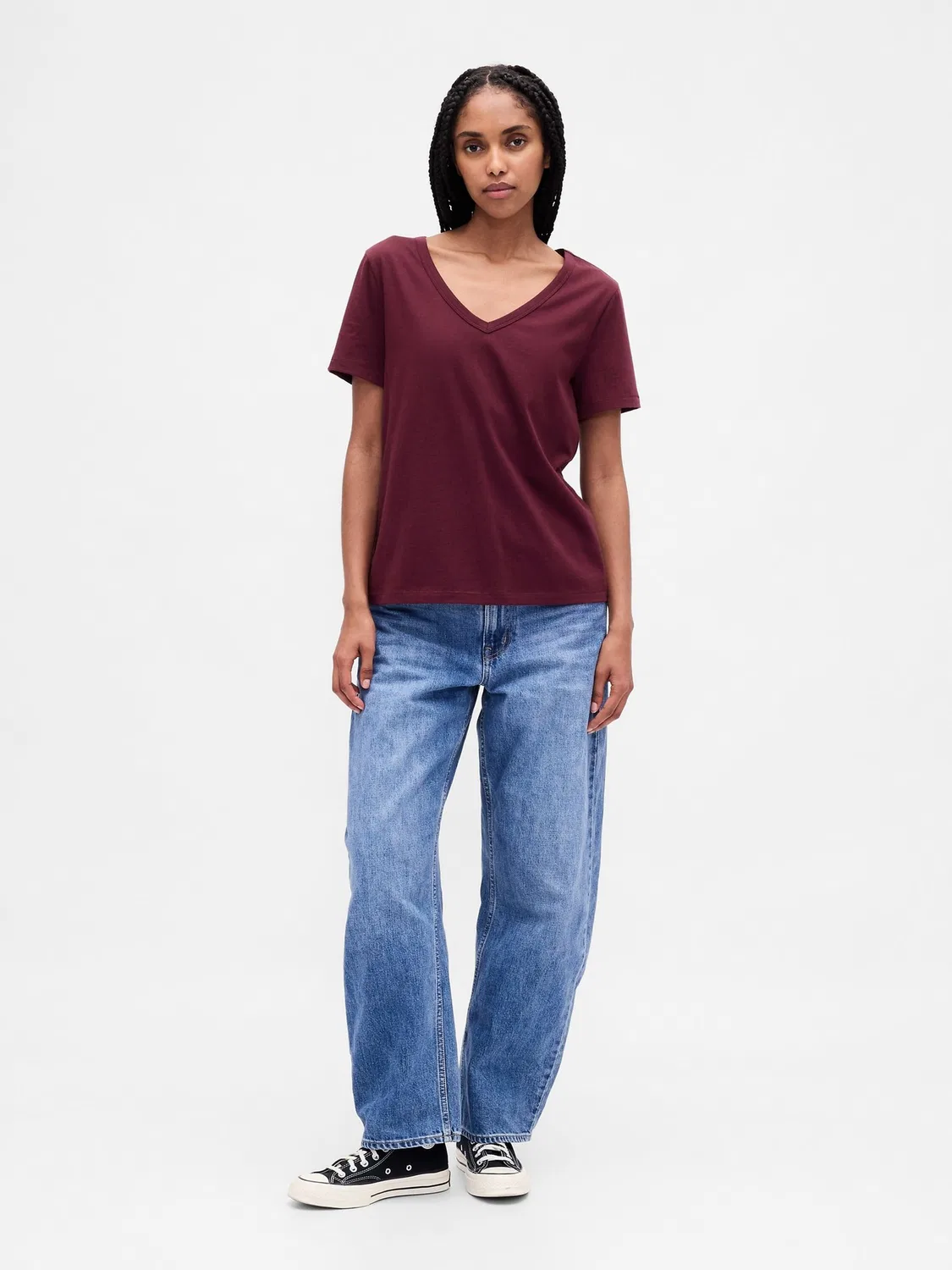 Футболка с V-образным вырезом, Vintage Soft Gap, красный — фото 3