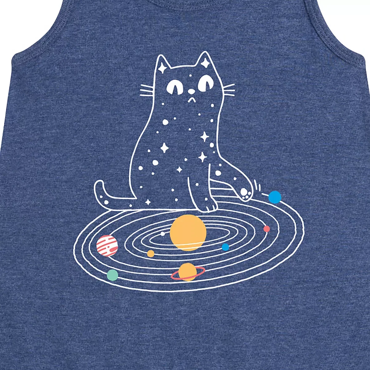 Детское платье без рукавов с принтом Cat Solar System Instant Message, Heather Navy — фото 2