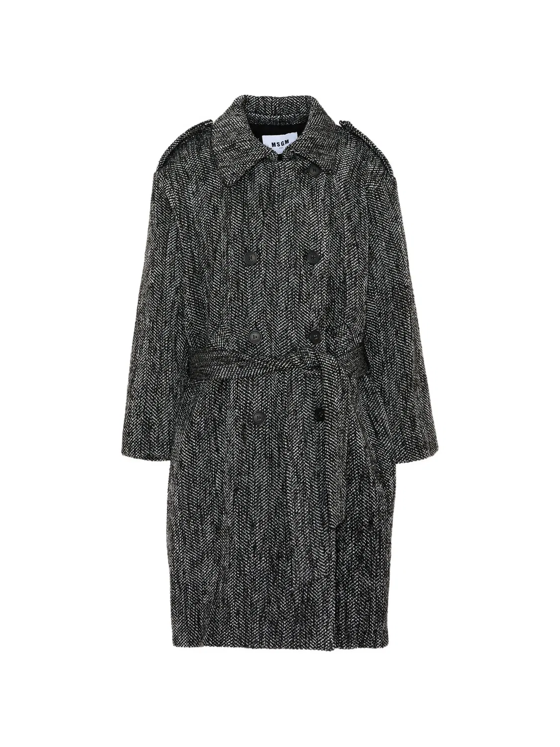 Двубортное пальто с узором в елочку Msgm Kids, черный