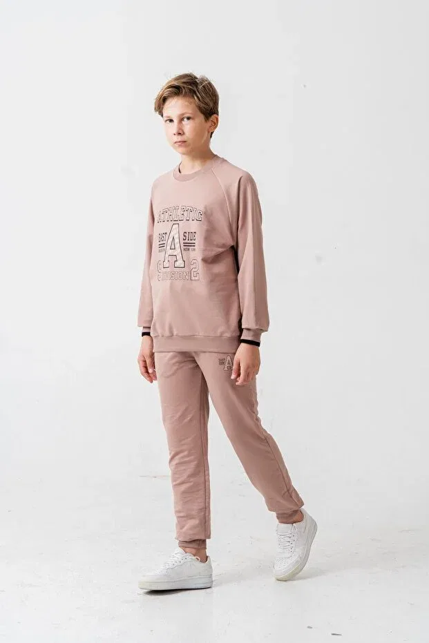 Детский спортивный комплект с принтом Athletic Printed Mışıl Kids, Beige — фото 3