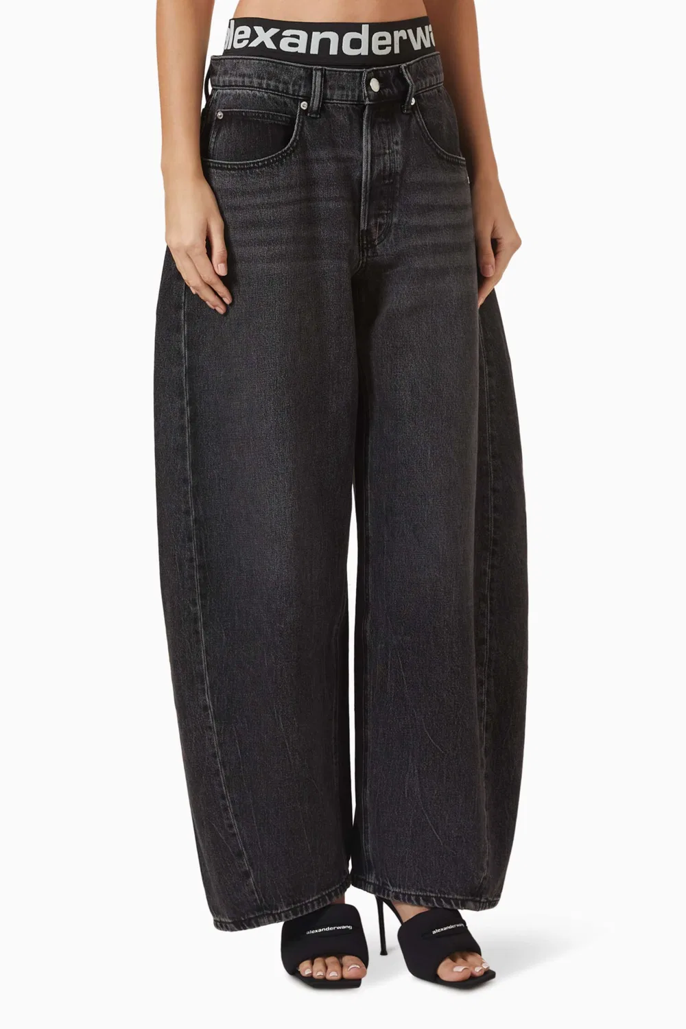 Джинсы широкие с логотипом на поясе Alexander Wang