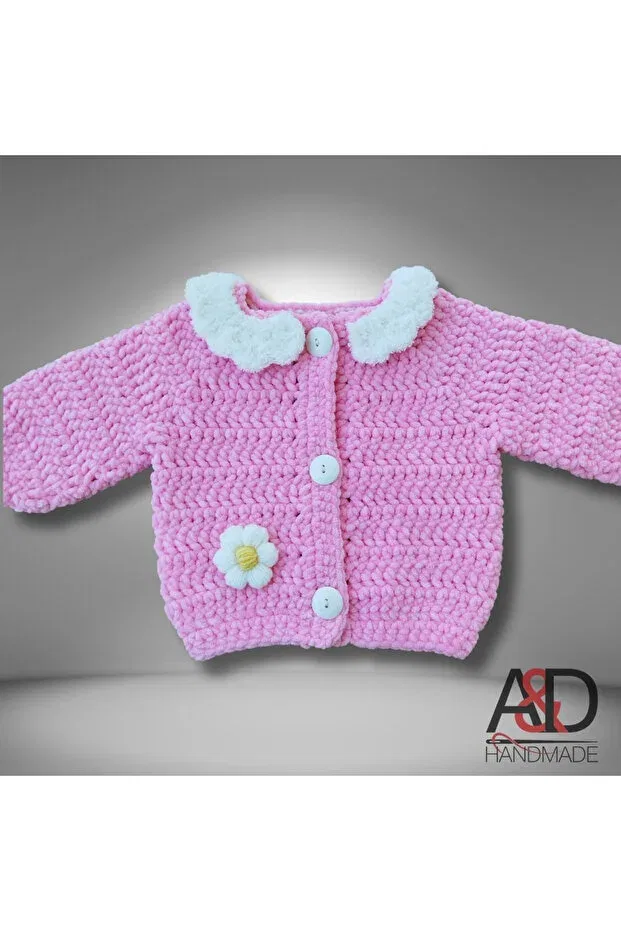 Детский кардиган для девочек бархатный A&D Handmade, Pink — фото 3