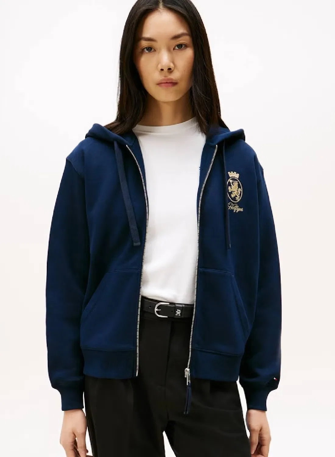 Худи на молнии с вышивкой Crest Tommy Hilfiger, темно-синий — фото 4