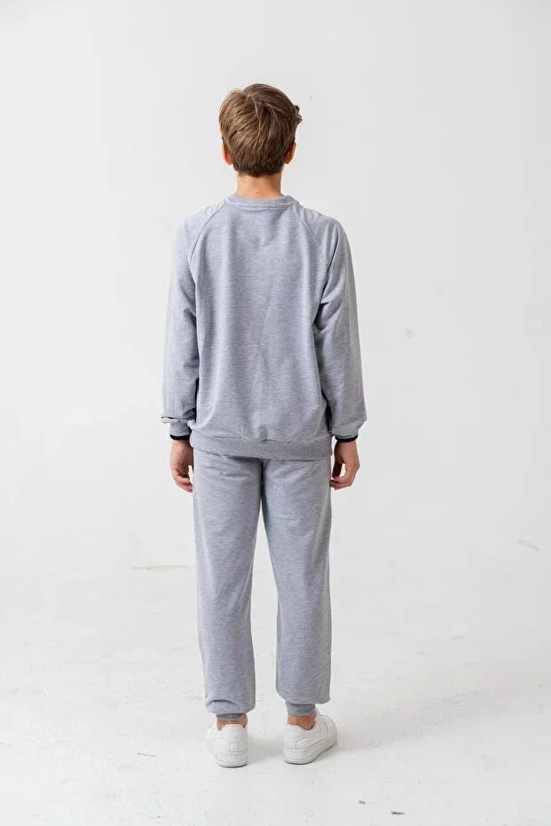 Детский спортивный комплект для мальчиков с принтом Athletic Printed Boys' Top And Bottom Tracksuit Set Mışıl Kids, Gray Melange — фото 4