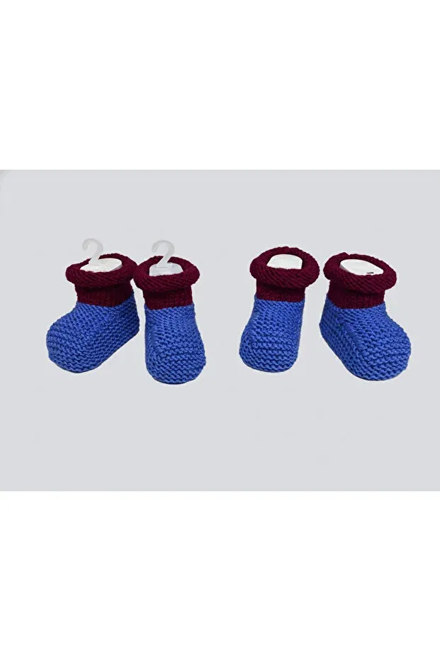Детские пинетки ручной вязки с комплектом 2 шт Hiciw, Maroon & Blue — фото 2