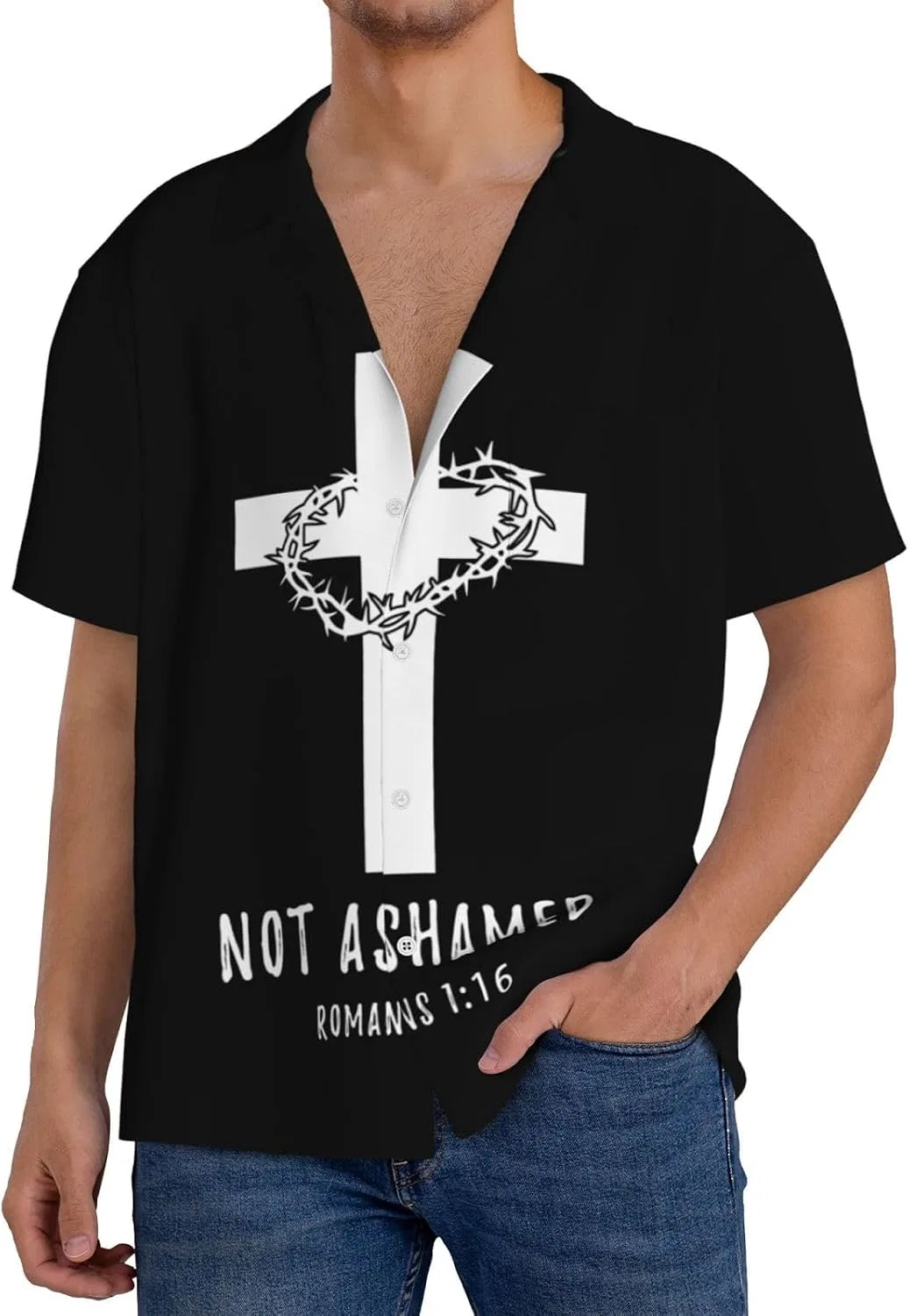 Мужская свободная рубашка с принтом Jesus Cuba Collar, Black