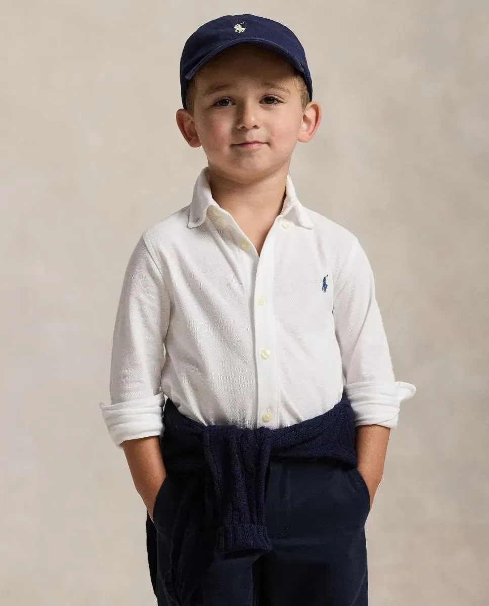 Детская рубашка для мальчиков из хлопкового пике Polo Ralph Lauren, Blanco — фото 2