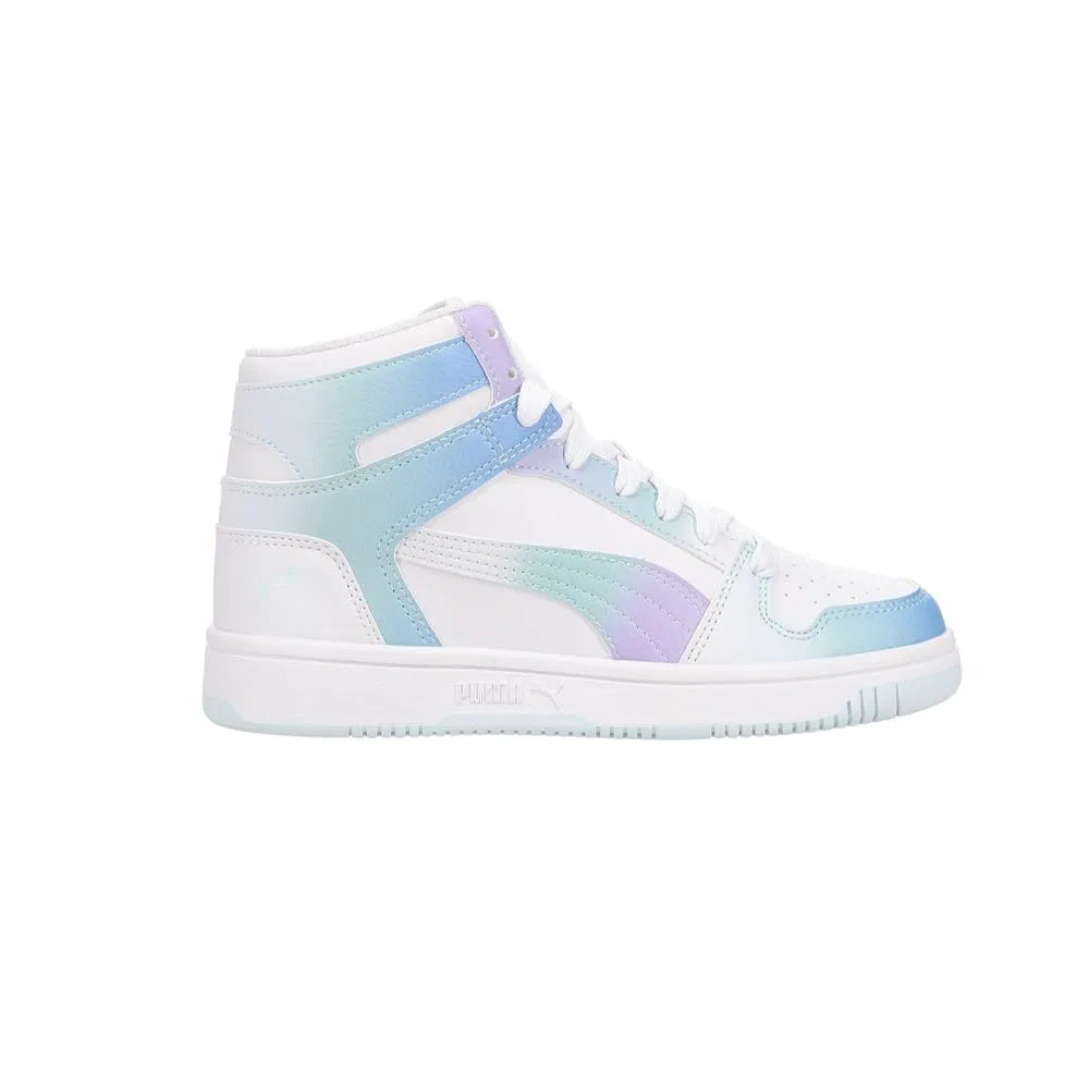 Детские кроссовки для мальчиков с закрытой пяткой Rebound Layup SL V PS PUMA PUMA Bright White Purple Turquoise Surf