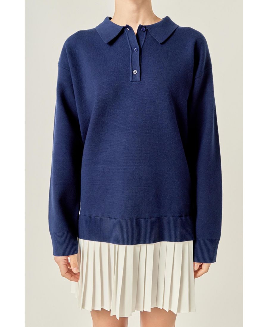 

Женское мини-платье-поло из комбинированных материалов English Factory, Navy/white