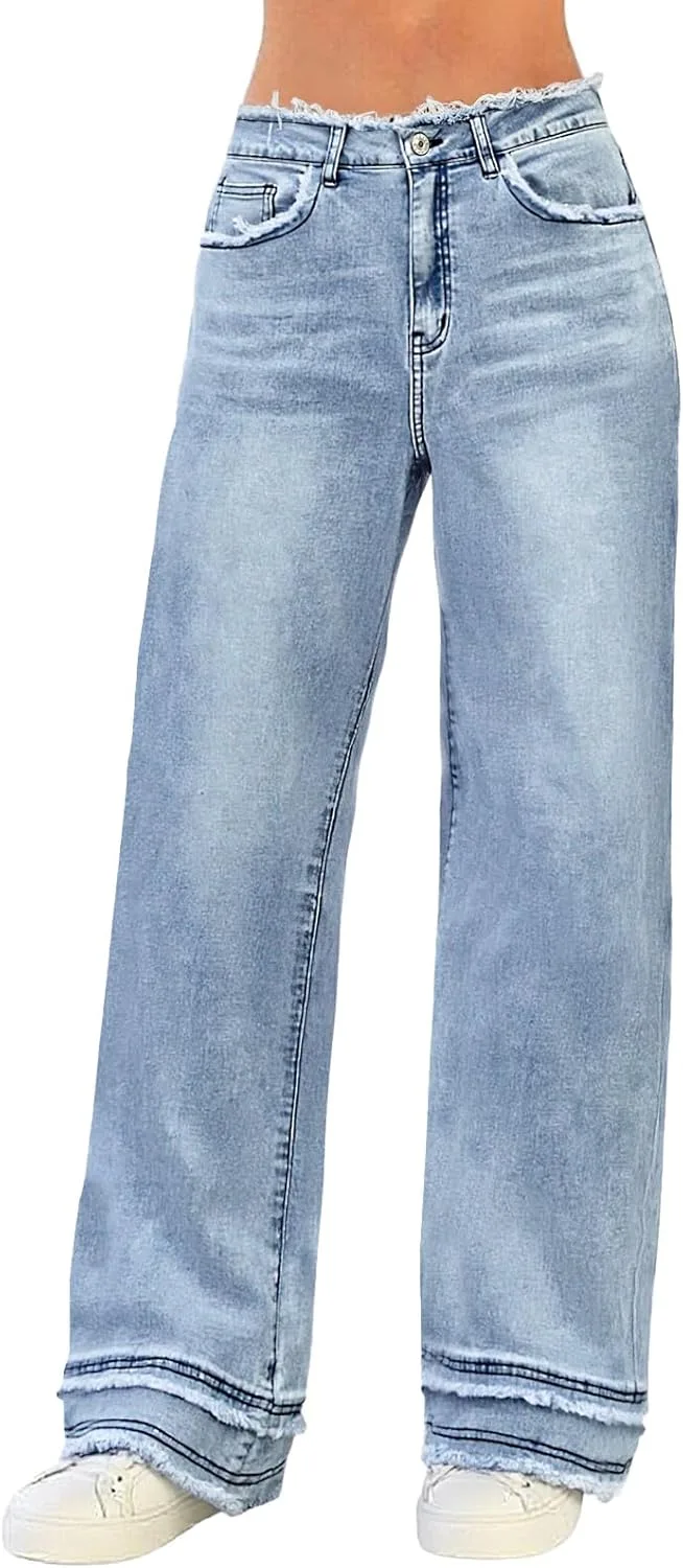 

Longyida Baggy Jeans для женщин Y2K Stretch High Waisted Straight Wide Leg
