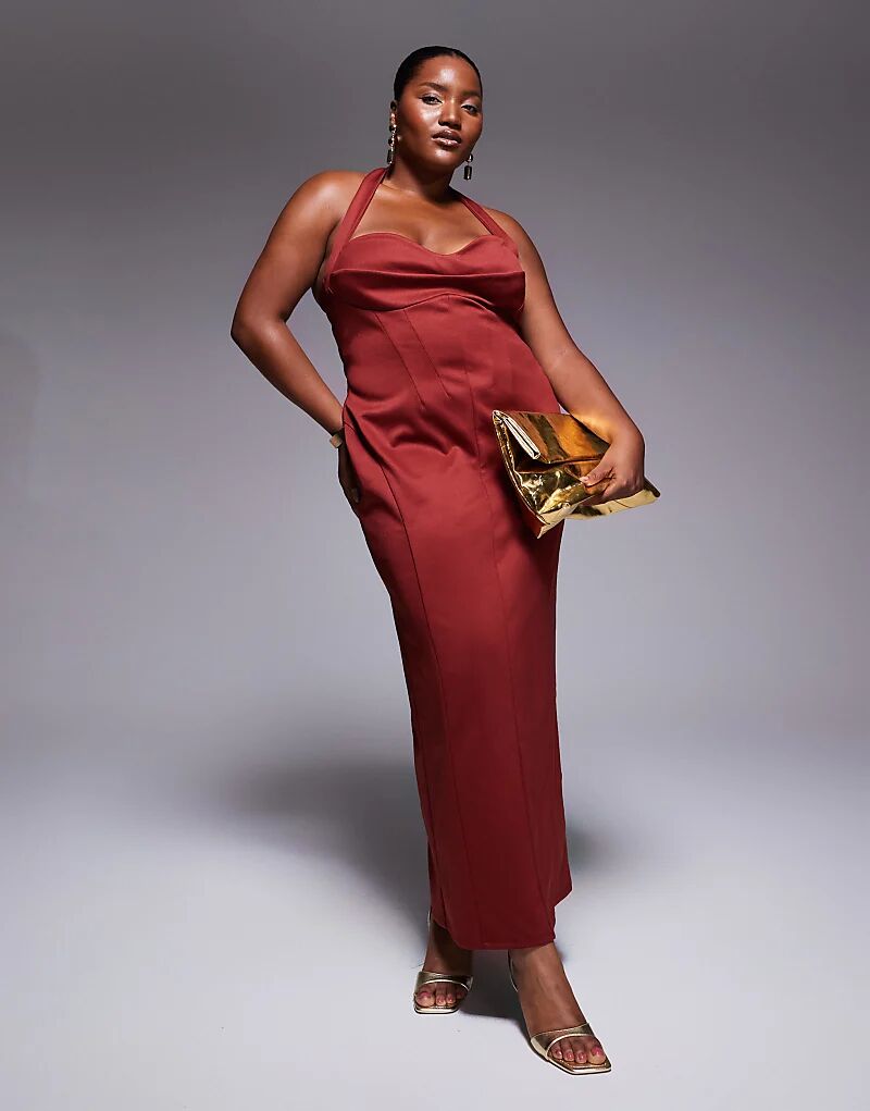 

Платье миди с корсетом и изгибами ASOS DESIGN темно-вишневого цвета