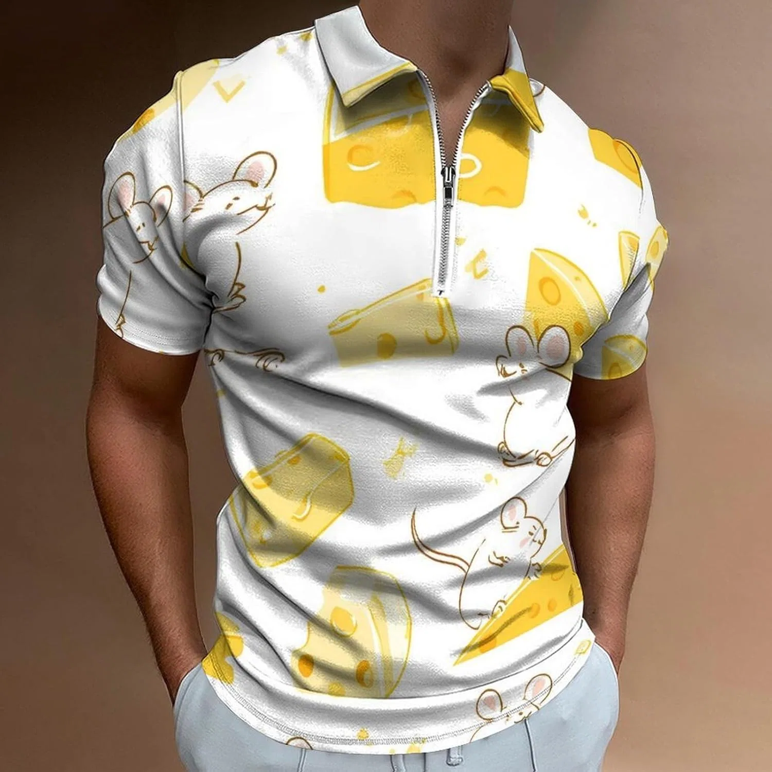 Мужское поло с коротким рукавом, полузастежка на молнии, бренд Generic, Style — фото 2