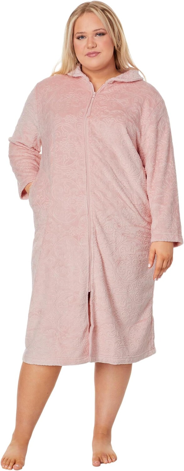 

Халат Plus Size Long Sleeve 47" Shawl Collar Zip Robe Karen Neuburger, розовый
