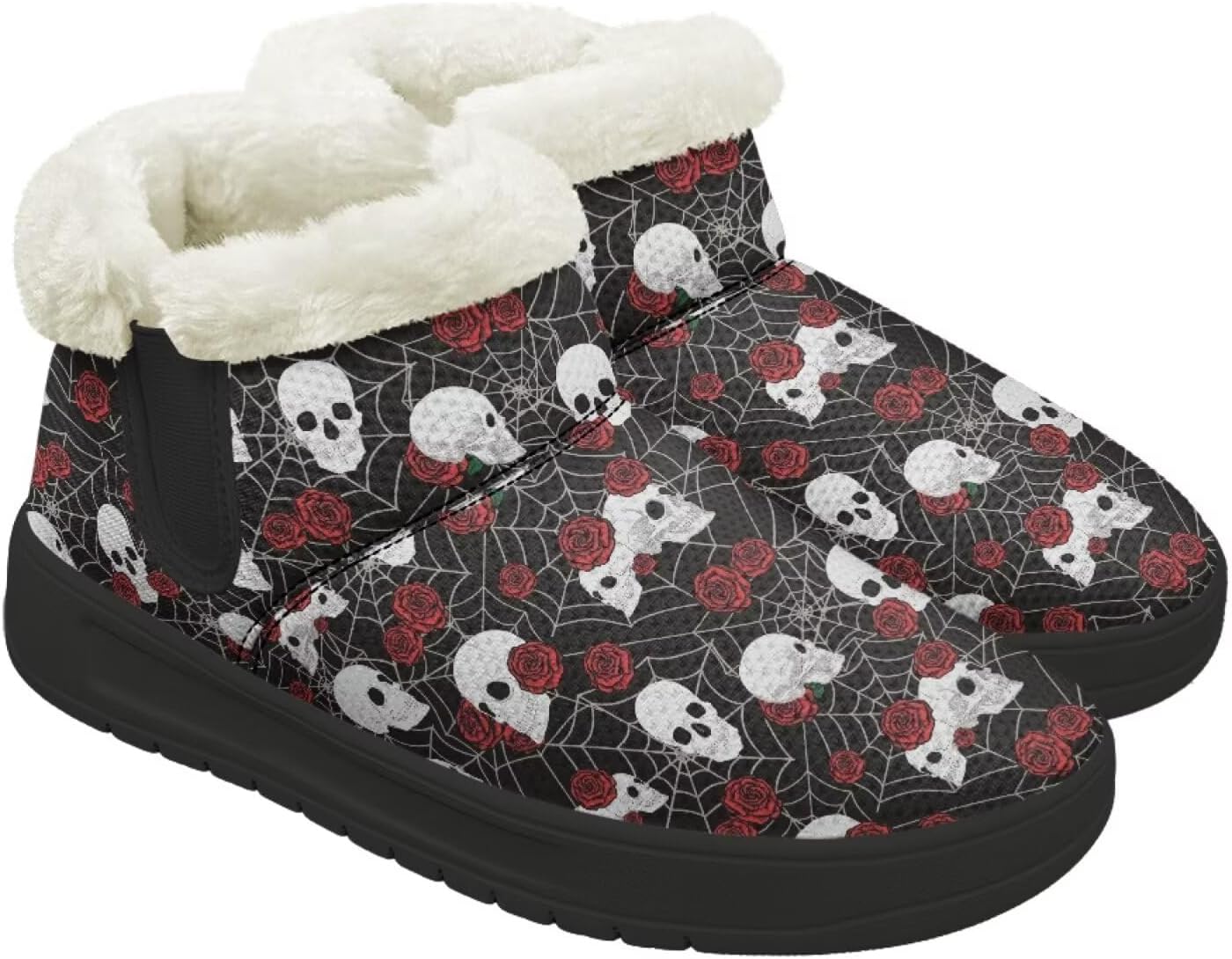 

Зимние ботинки Forchrinse для женщин и мужчин, с меховой подкладкой, уютные теплые ботильоны для прогулок, Skull Spider Web Rose