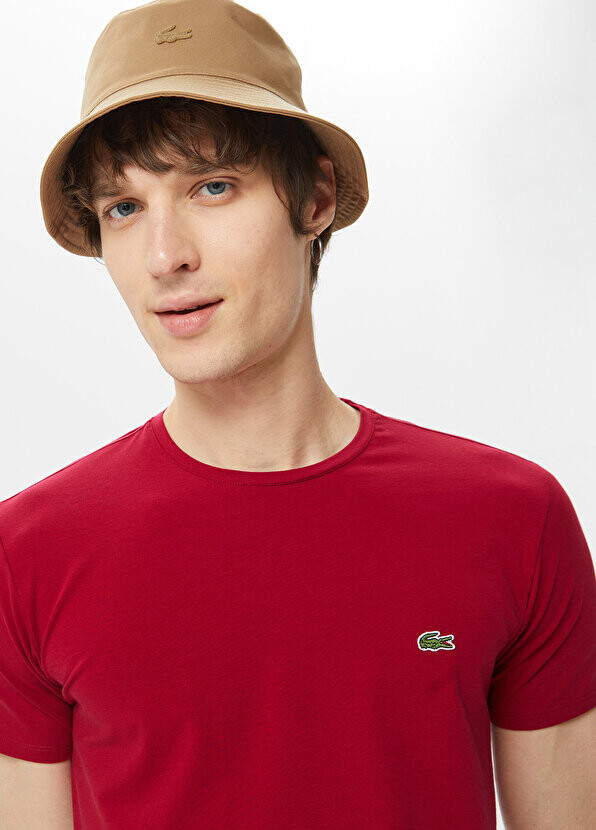 Мужская футболка slim fit с круглым вырезом бордового цвета Lacoste — фото 4