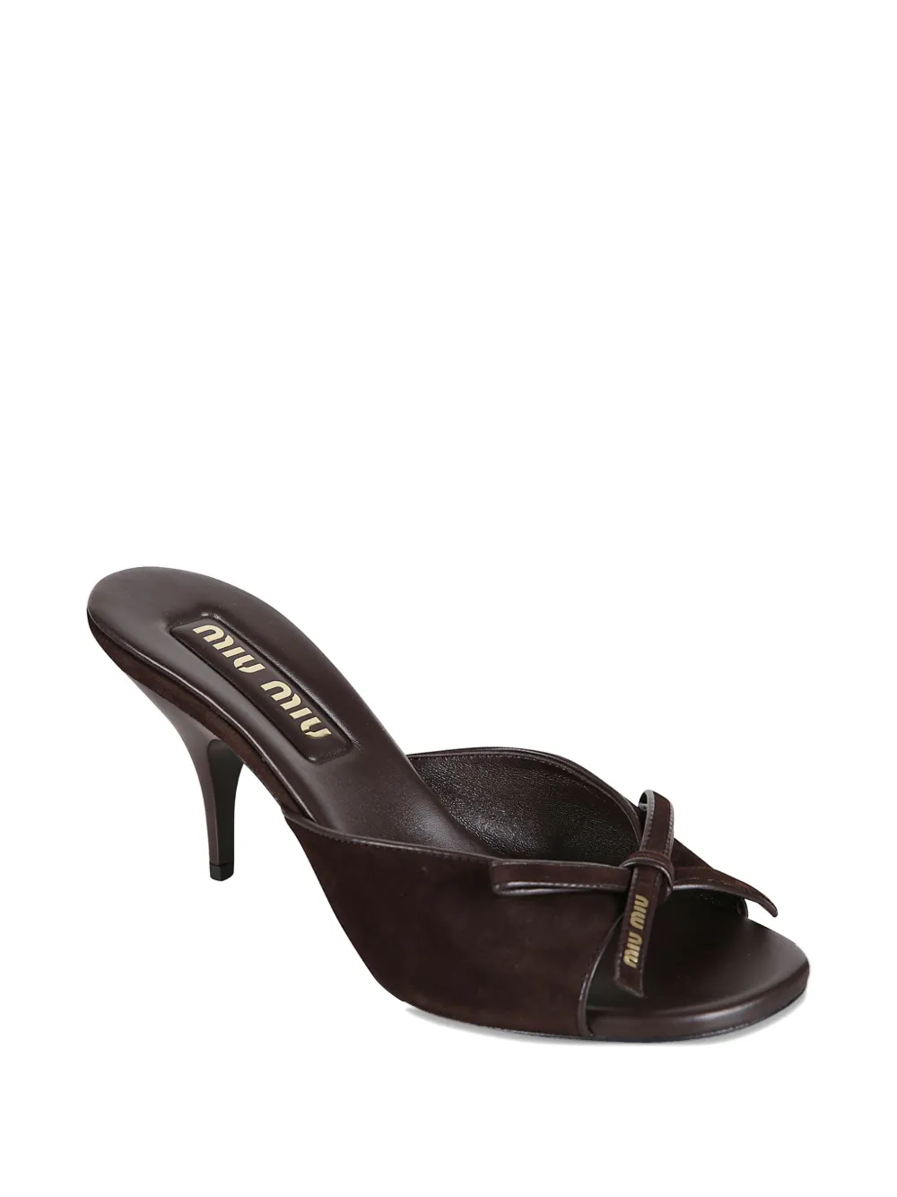 Босоножки на каблуке с бантом Miu Miu, коричневый — фото 2