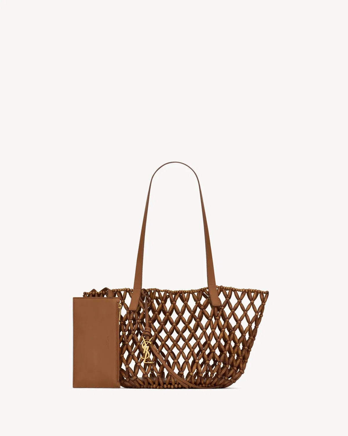Маленькая сумка PANIER из деревянных бусин SAINT LAURENT, коричневый — фото 2