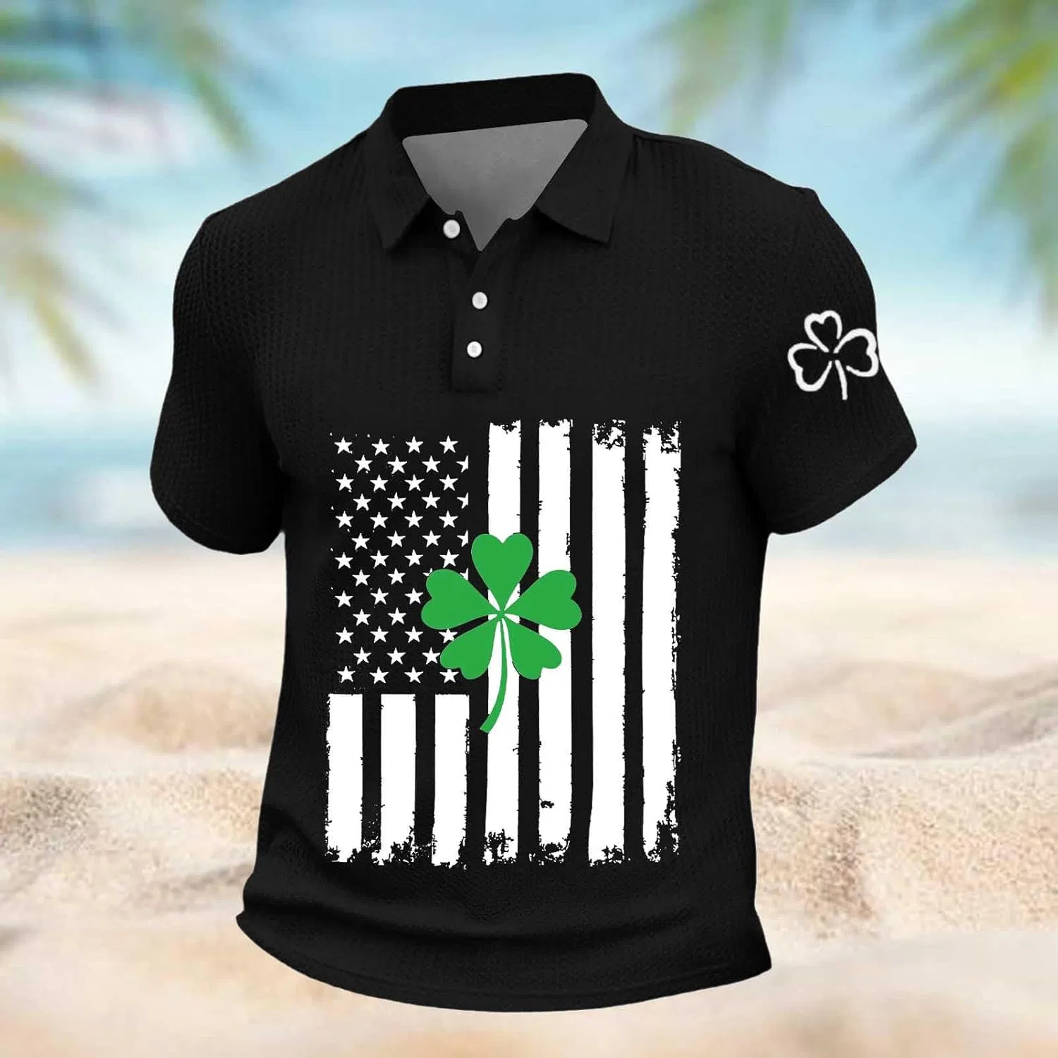 Футболка мужская 2026 St Patricks Day с принтом American Flag Shamrock, короткий рукав, ирландская праздничная повседневная generic, черный — фото 3