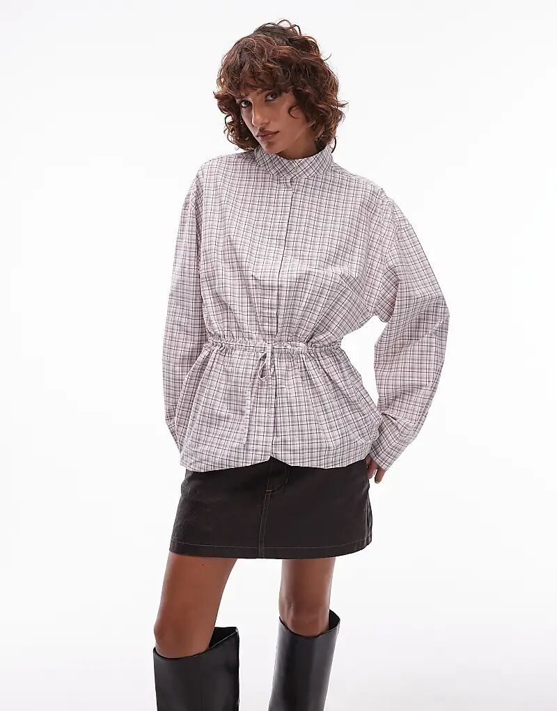 

Рубашка ASOS DESIGN с воротником-стойкой и завязкой на талии в клетку