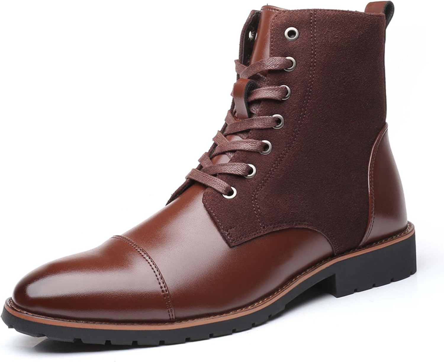 

Мужские ботинки челси, модные, на шнуровке, зимние, с меховой подкладкой, деловые, формальные, высокие, повседневные, для прогулок, униформы, свадьбы, офиса, кожаные туфли Generic, коричневый