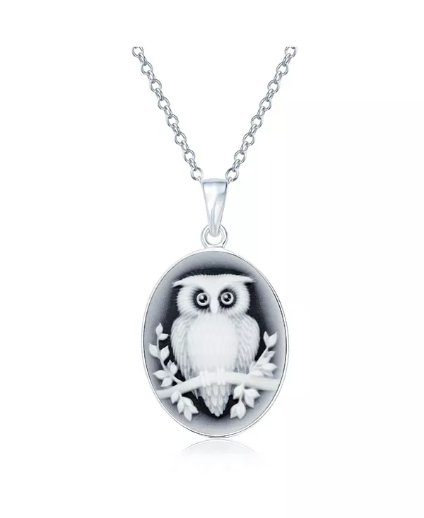 

Кулон-Камея в виде маленькой совы, резной овальной ветки, синтетический черный оникс, стерлинговое серебро Bling Jewelry, silver