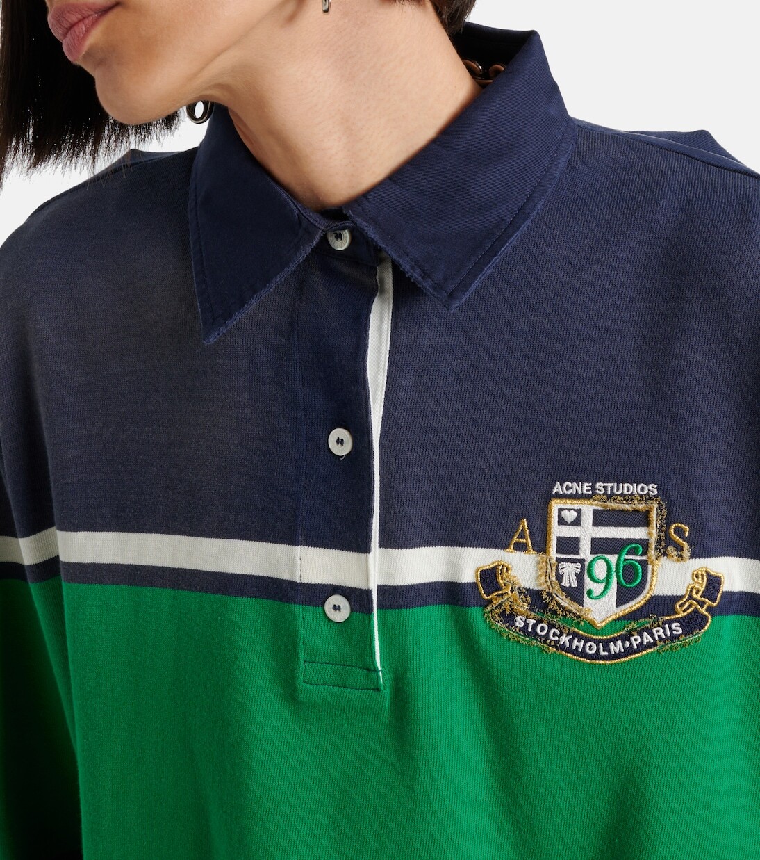 Платье-свитер поло из хлопкового джерси Acne Studios, Navy/Green — фото 4