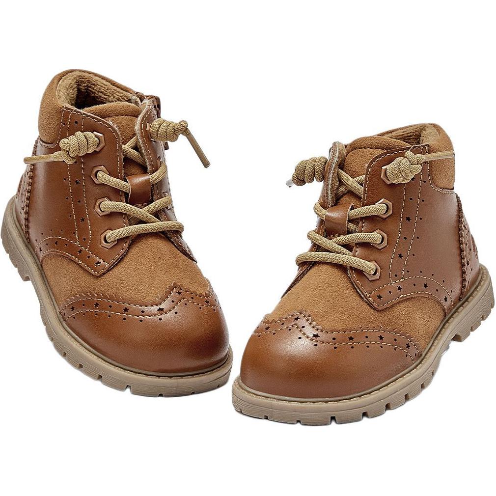 Нескользящие и износостойкие теплые высокие детские ботинки для детей 3–7 лет DAVE&BELLA, коричневый — фото 4