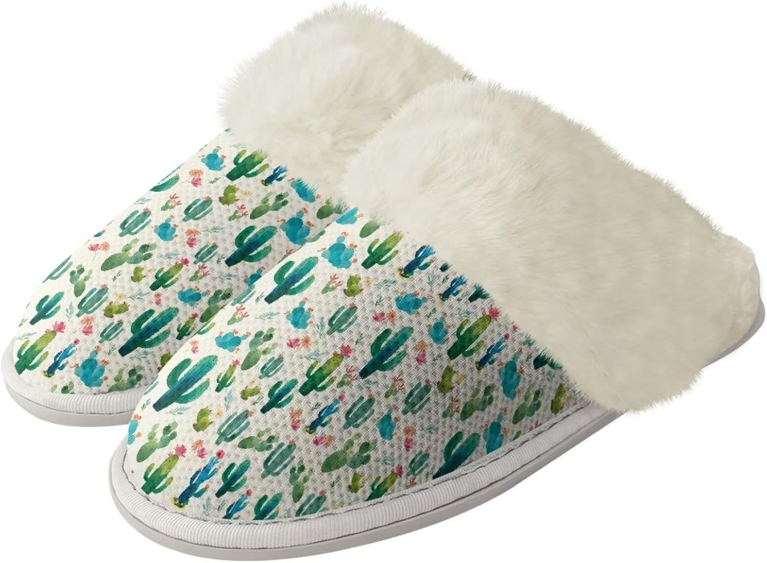 

Тапочки Glomenade для женщин и мужчин с отделкой из фланели, домашние туфли с памятью формы, закрытым носком и мягкой подошвой, для использования дома и на улице, Cartoon Cactus
