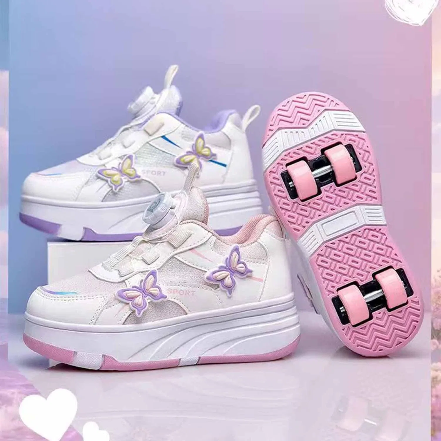 Детские роликовые кроссовки со съемными колесами Skiddly, Pink White — фото 2
