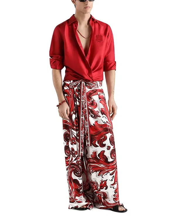 Мужская рубашка с принтом из шелка Dolce & Gabbana, Bright Red — фото 2