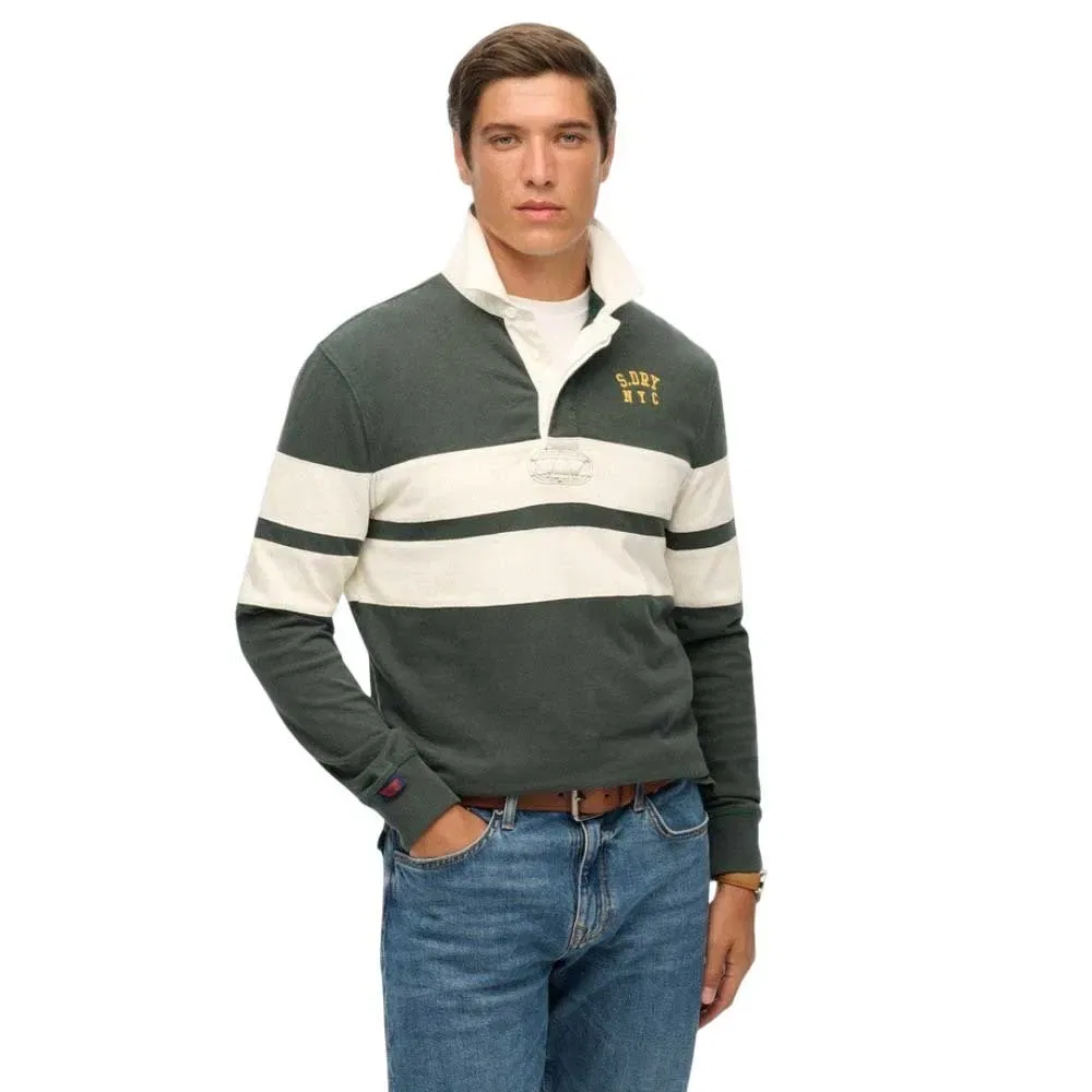 Футболка с длинным рукавом Vintage Athletic Stripe Rugby Superdry, зеленый