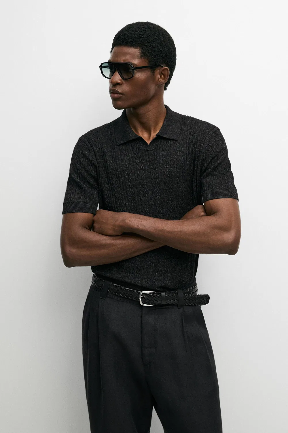 Поло Massimo Dutti 100% cotton knit, угольно-серый — фото 3