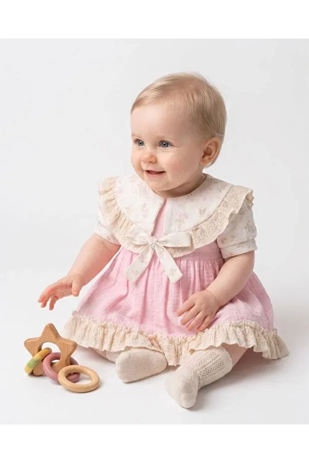 Детское платье для девочек кружевное Nia vintage bohemian scallop lace holiday special occasion baby girl dress Aysskids, Powder — фото 4
