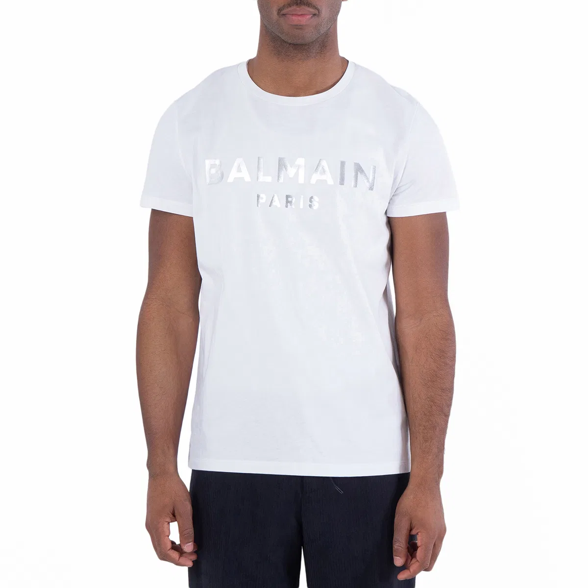 Футболка с фольгированным логотипом Foil Logo Embossed T Shirt Balmain, Gac White/Argent