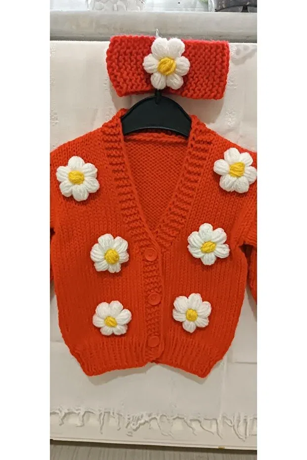 Детский кардиган с цветочным принтом El Örgüsü Cici Bebe, Red