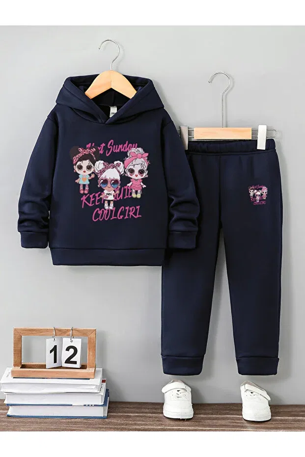 Детский комплект для девочек из свитшота и спортивных штанов Coolgirl premium 3 for girls yarn compact sweatshirt & tracksuit set Let'S Wear, Navy Blue