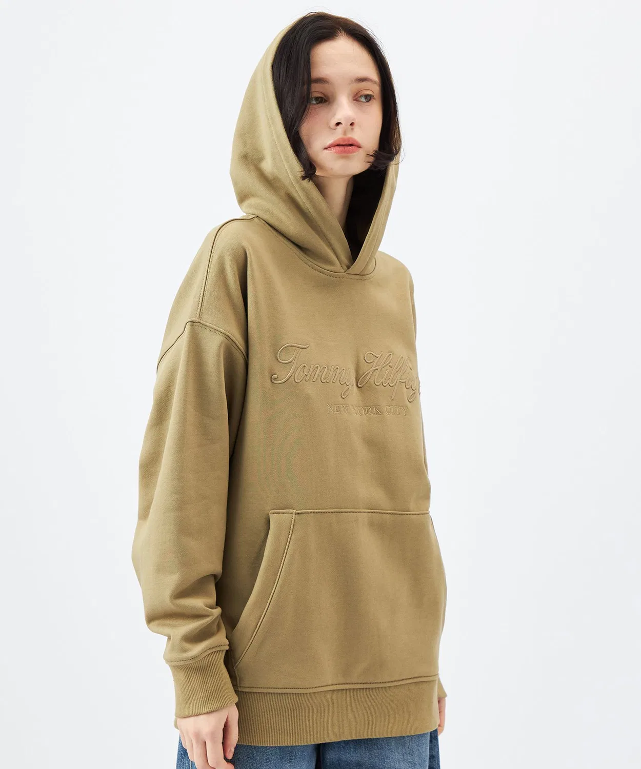 Мужское худи оверсайз с вышивкой TOMMY HILFIGER, Khaki — фото 3
