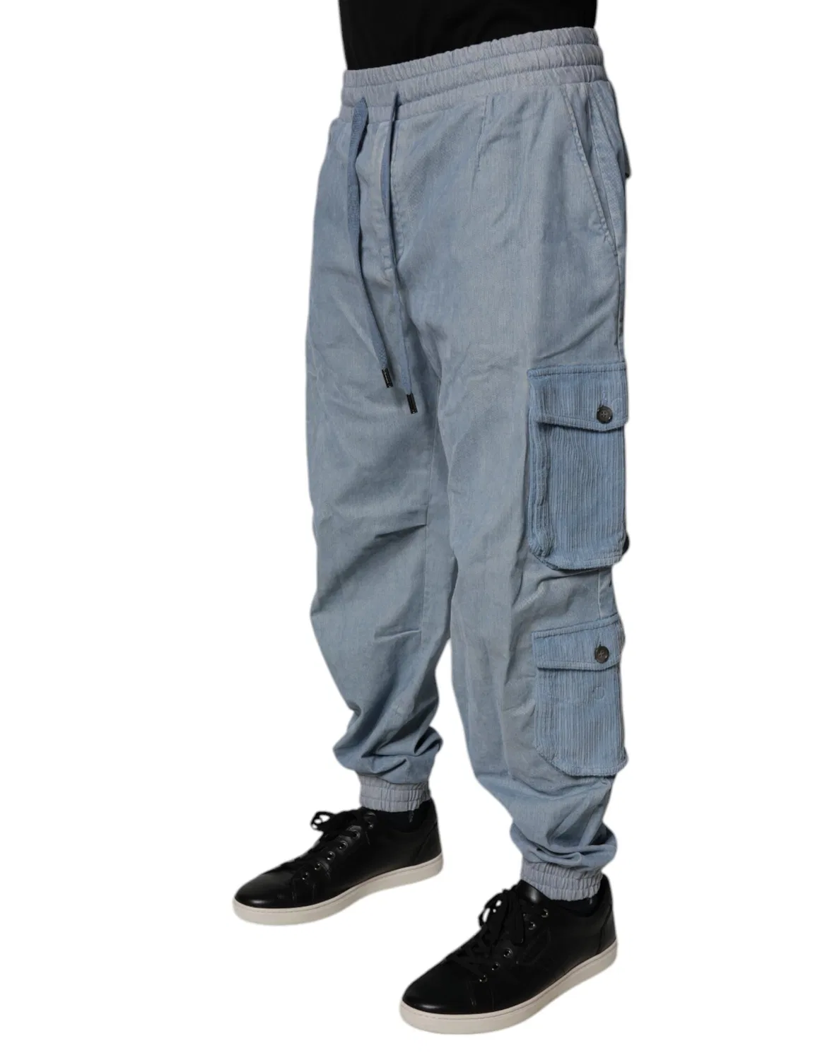 Мужские брюки-карго на шнурке Light Blue Cotton Jogger Cargo Dolce & Gabbana, Light Blue — фото 3