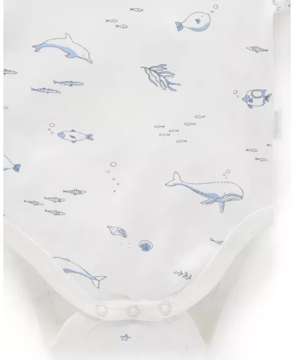 Детский комплект боди с коротким рукавом для мальчиков с принтом Purebaby, Nautical Pale Blue Melange Pack — фото 2