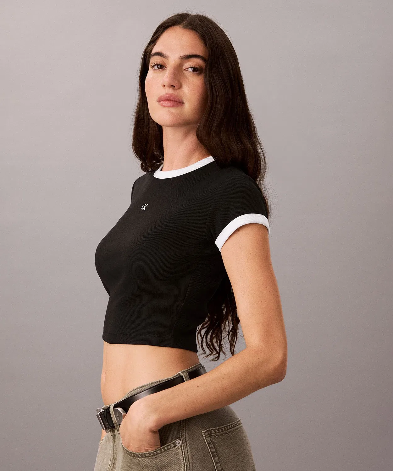 Женская футболка из риба с коротким рукавом Calvin Klein, Белый — фото 2