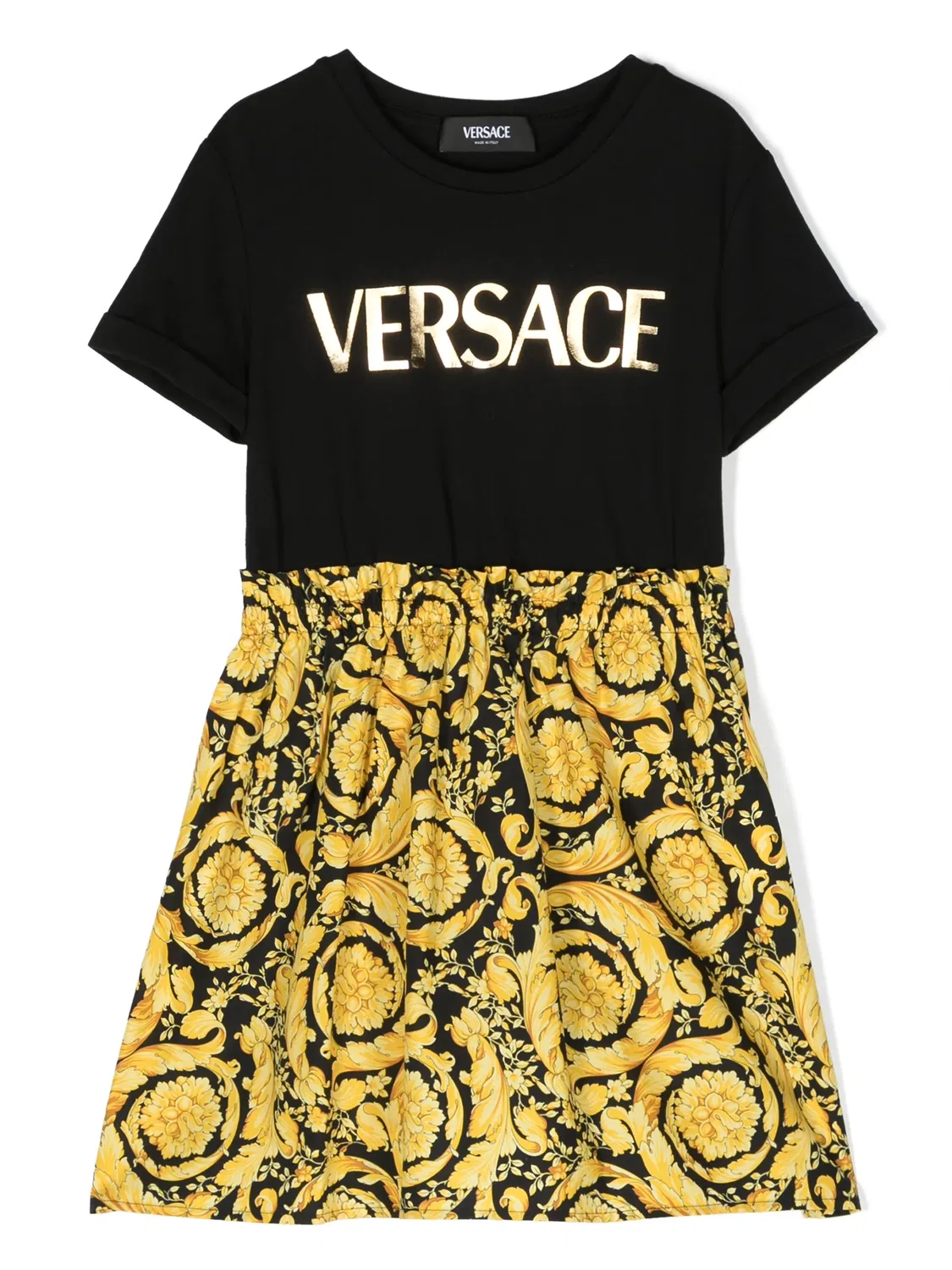 Платье с барокко-принтом из хлопка Versace, черный