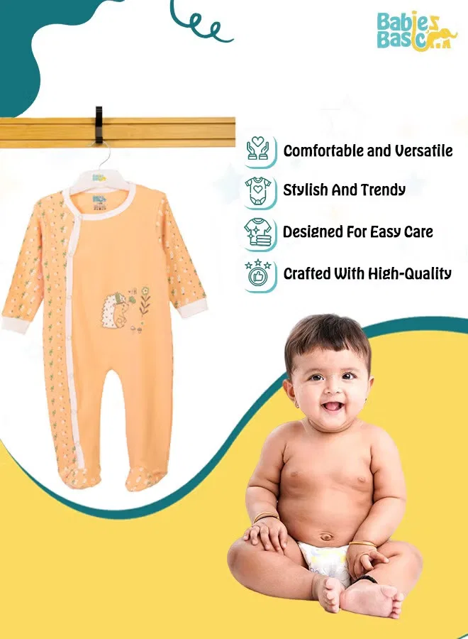 Боди-комбинезон с принтом из хлопка для малышей Babies Basic, персиковый — фото 2