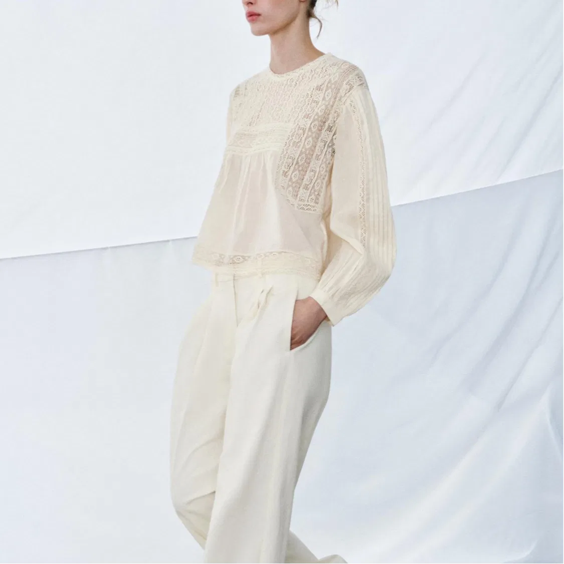 Женская рубашка с круглым вырезом ZW Shirts, ZARA, Medium Nude — фото 4