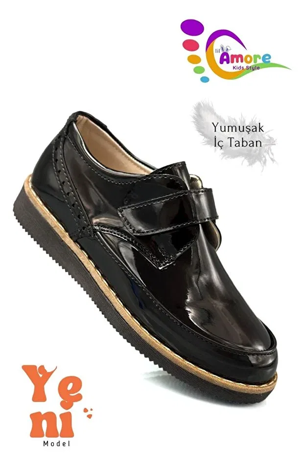 Детские туфли для мальчиков с коротким каблуком Lil Amore, Patent Leather Black