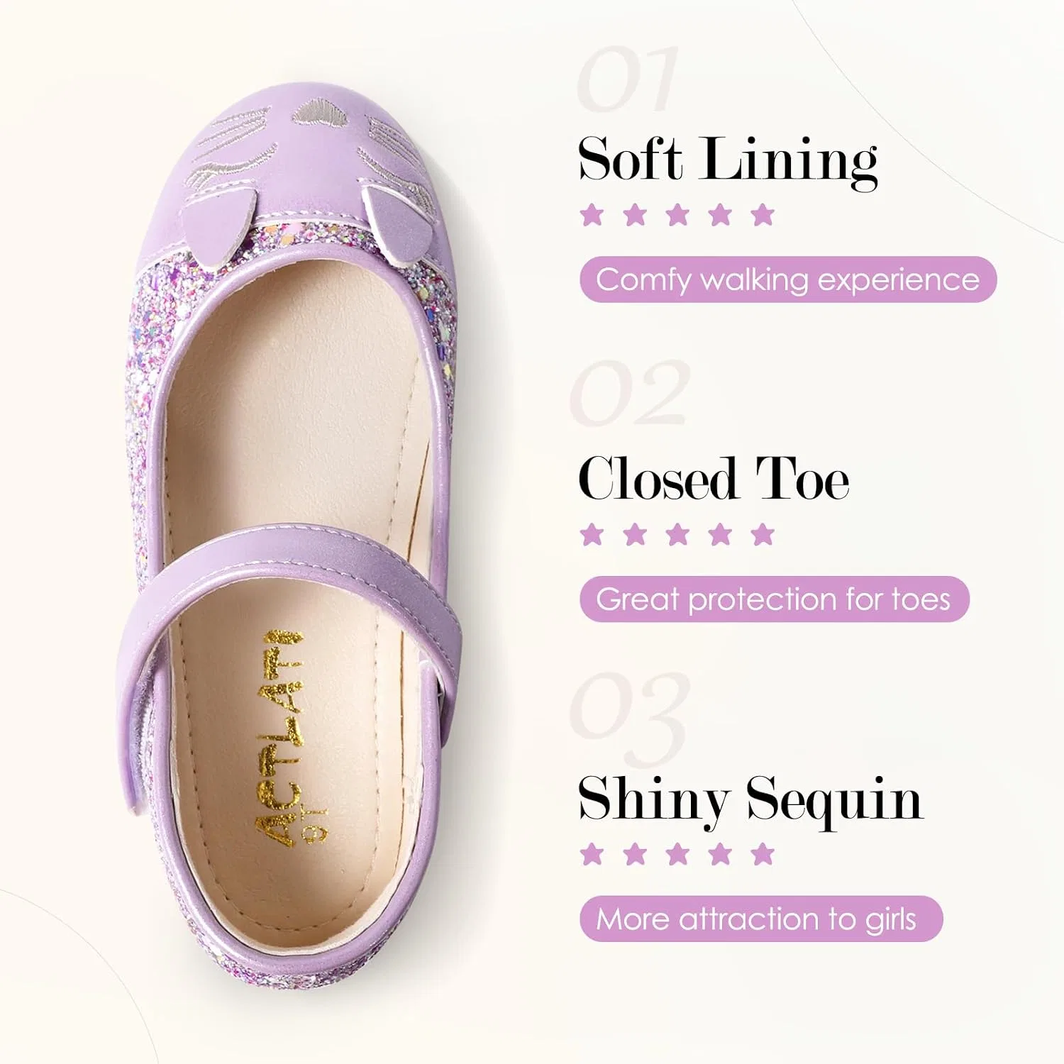 Детские балетки с блестками Funny Cat Glitter Princess Secret Slippers, Glitter Purple — фото 4